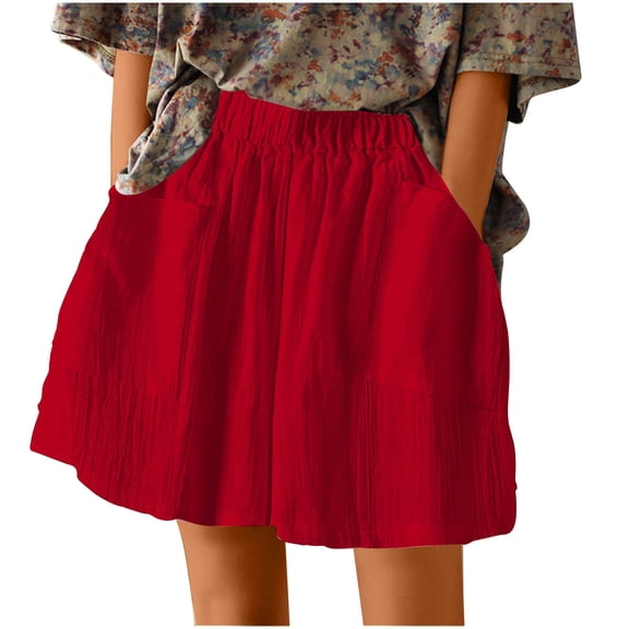 Ashirexll 2024 Womens Summer Shorts Casual Comfy Drawstring Elastic Waist Shorts with Pockets Beach Lightweight Shorts Red C XL