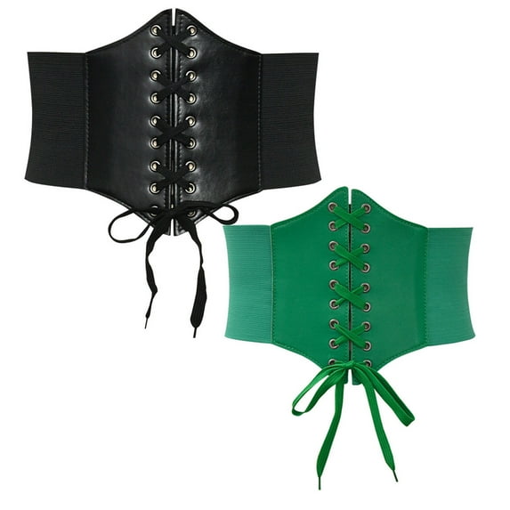 Ashirexll 2PC Waist Trainer for Women Solid Color Wide Style Adjustable Strap Retro Court Style Corset Black + Green Free Size