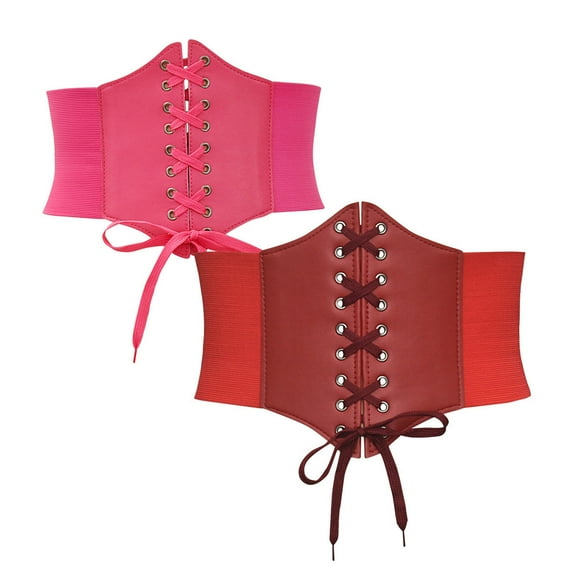 Ashirexll 2PC Waist Trainer for Women Solid Color Wide Style Adjustable Strap Retro Court Style Corset Pink   Pink Free Size