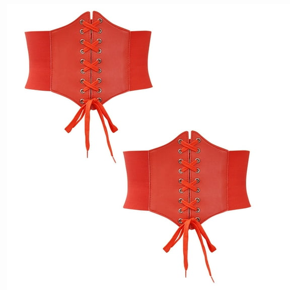 Ashirexll 2PC Waist Trainer for Women Solid Color Wide Style Adjustable Strap Retro Court Style Corset Red Free Size