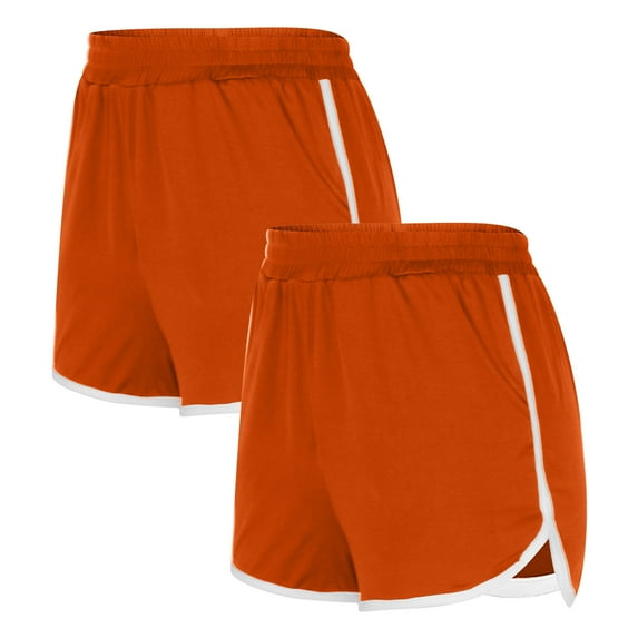 Ashirexll 2PCS Workout Shorts Women, Solid Color Shorts Casual Loose Comfy Elastic Waist Yoga Athletic Short Trendy Beach Shorts with Pockets Style C Orange L