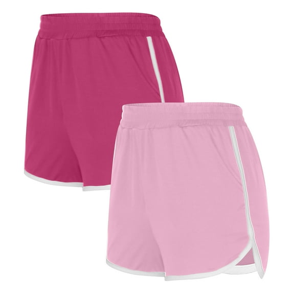 Ashirexll 2PCS Workout Shorts Women, Solid Color Shorts Casual Loose Comfy Elastic Waist Yoga Athletic Short Trendy Beach Shorts with Pockets Style E Hot Pink A S