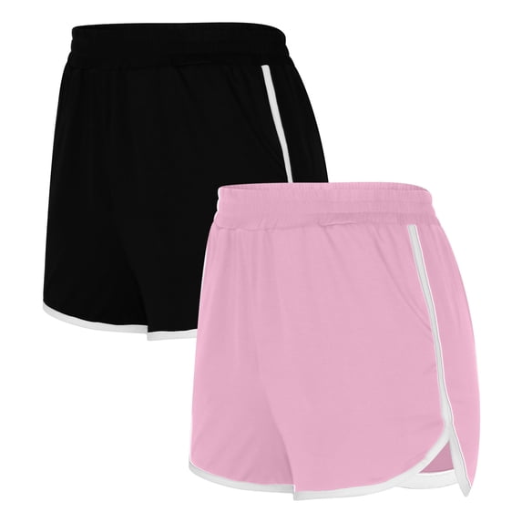 Ashirexll 2PCS Workout Shorts Women, Solid Color Shorts Casual Loose Comfy Elastic Waist Yoga Athletic Short Trendy Beach Shorts with Pockets Style E Pink S