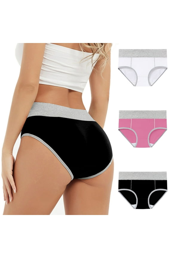 3PC Period Underwear for Women Menstrual Leak Proof Menstrual Mid Waisted Panties Cotton Physiological Postpartum Underwear Hot Pink A L
