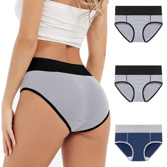 Ashirexll 3PC Period Underwear for Women Menstrual Leak Proof Menstrual Mid Waisted Panties Cotton Physiological Postpartum Underwear Navy B XL
