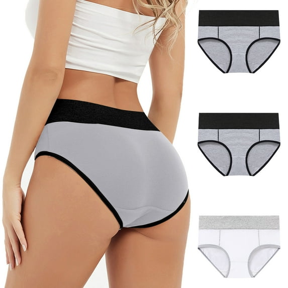 Ashirexll 3PC Period Underwear for Women Menstrual Leak Proof Menstrual Mid Waisted Panties Cotton Physiological Postpartum Underwear White 4XL