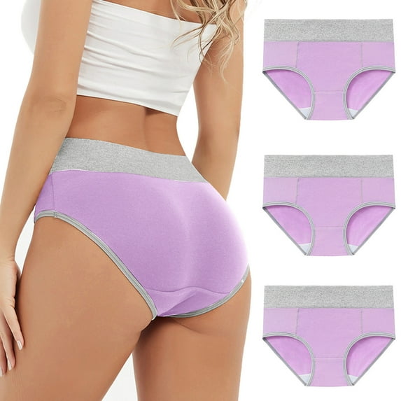 Ashirexll 3PC Underwear Women Pack Plus Size Period Panties Menstrual Leak Proof Menstrual Mid Waisted Panties Cotton Physiological Period Underwear Purple B L