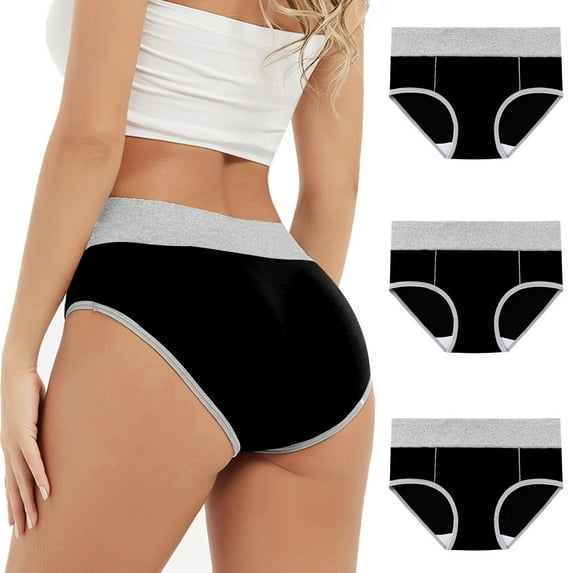 Ashirexll 3PC Underwear Women Pack Plus Size Period Panties Menstrual Leak Proof Menstrual Mid Waisted Panties Cotton Physiological Period Underwear Black A 3XL