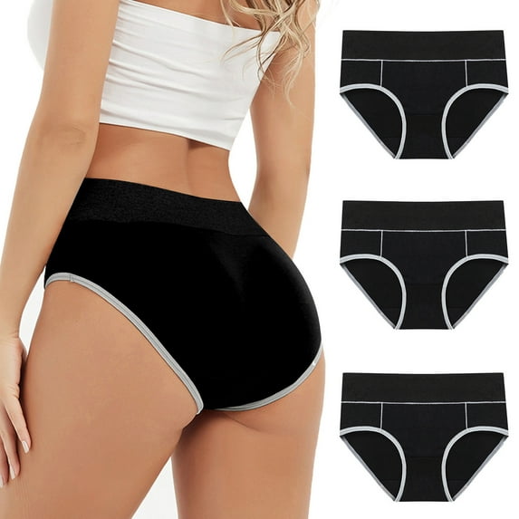 Ashirexll 3PC Underwear Women Pack Plus Size Period Panties Menstrual Leak Proof Menstrual Mid Waisted Panties Cotton Physiological Period Underwear Black B XL
