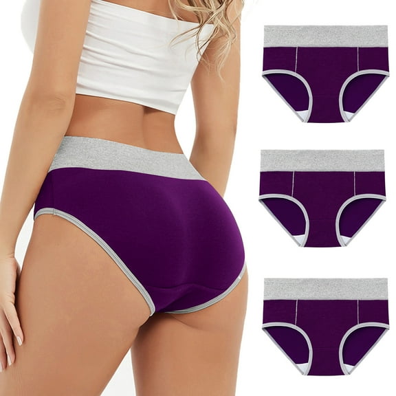 Ashirexll 3PC Underwear Women Pack Plus Size Period Panties Menstrual Leak Proof Menstrual Mid Waisted Panties Cotton Physiological Period Underwear Purple A M