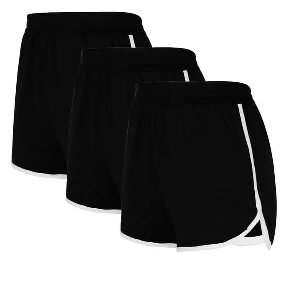 Ashirexll 3PCS Workout Shorts Women, Solid Color Shorts Casual Loose Comfy Elastic Waist Yoga Athletic Short Trendy Beach Shorts with Pockets Style A Black XXL