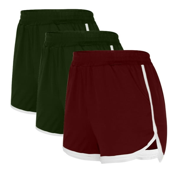 Ashirexll 3PCS Workout Shorts Women, Solid Color Shorts Casual Loose Comfy Elastic Waist Yoga Athletic Short Trendy Beach Shorts with Pockets Style C Multicolor H S