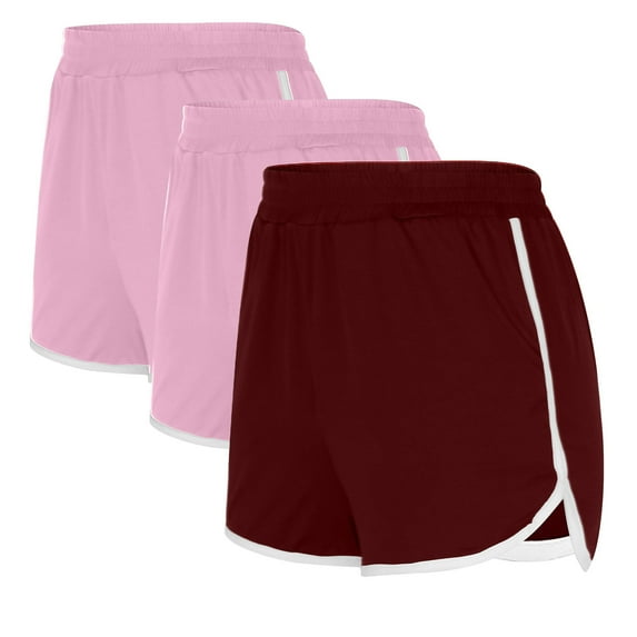 Ashirexll 3PCS Workout Shorts Women, Solid Color Shorts Casual Loose Comfy Elastic Waist Yoga Athletic Short Trendy Beach Shorts with Pockets Style C Multicolor P XXL