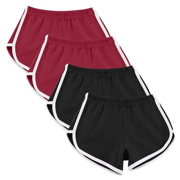 Ashirexll 4 Packs Athletic Shorts for Women, Solid Color Plus Size Workout Elastic Waist Soft Comfy Breathable Running Shorts Black F XL