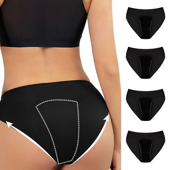 Ashirexll 4PC Period Underwear for Women Plus Size Leak Proof Underwear Menstrual Panties Physiological Postpartum Underwear Black A L