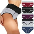 thumbnail image 1 of Ashirexll 5PC Underwear for Women Cotton High Waist Panties Full Coverage Briefs Soft Strech Ladies Breathable Panties-Multi Pack Multicolor C XXL, 1 of 8