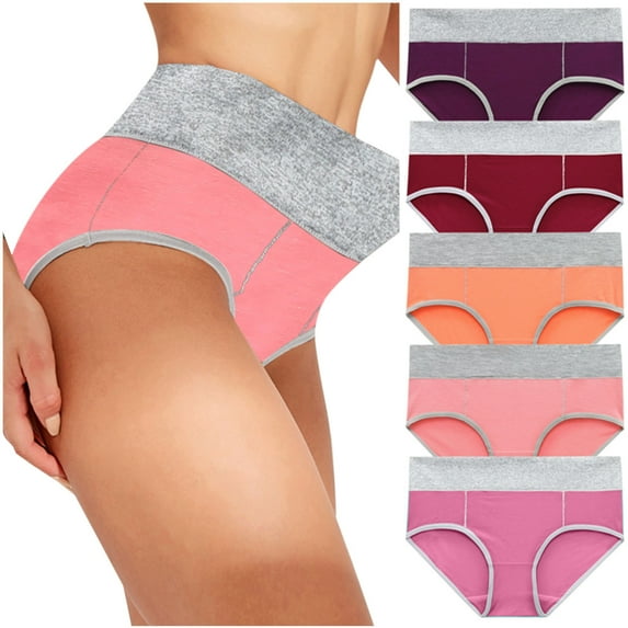 Ashirexll 5PC Underwear for Women Cotton High Waist Panties Full Coverage Briefs Soft Strech Ladies Breathable Panties-Multi Pack Multicolor M XXL