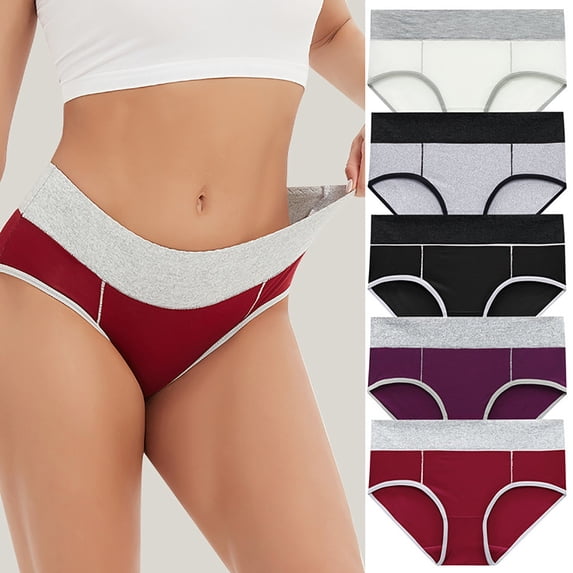 Ashirexll 5PC Womens Underwear Cotton Plus Size High Waist Full Coverage Briefs Soft Breathable Postpartum Panties Stretch Underpants Multicolor D 5XL