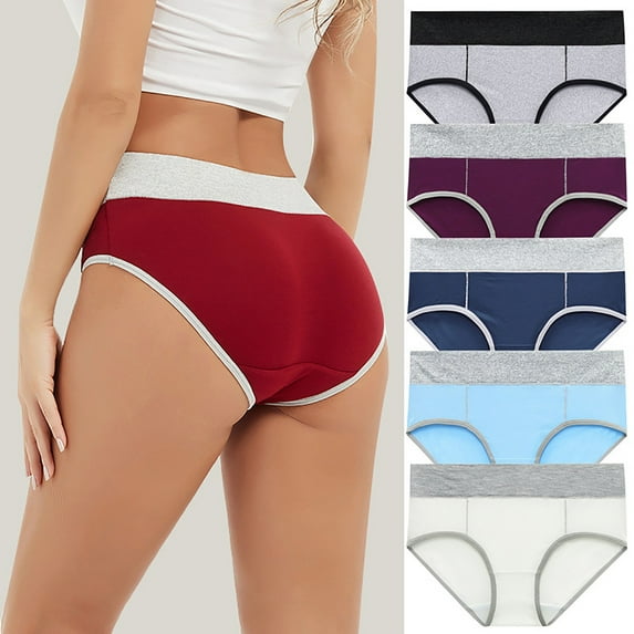 Ashirexll 5PC Womens Underwear Cotton Plus Size High Waist Full Coverage Briefs Soft Breathable Postpartum Panties Stretch Underpants Multicolor E M