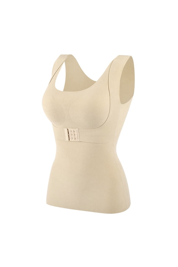 Base Layer Women Cold Plus Size Front Buckle Weather Winter Self-Heating Warm and Seamless Fleece Bottoming Cold-Proof Undershirt for Women Beige A L