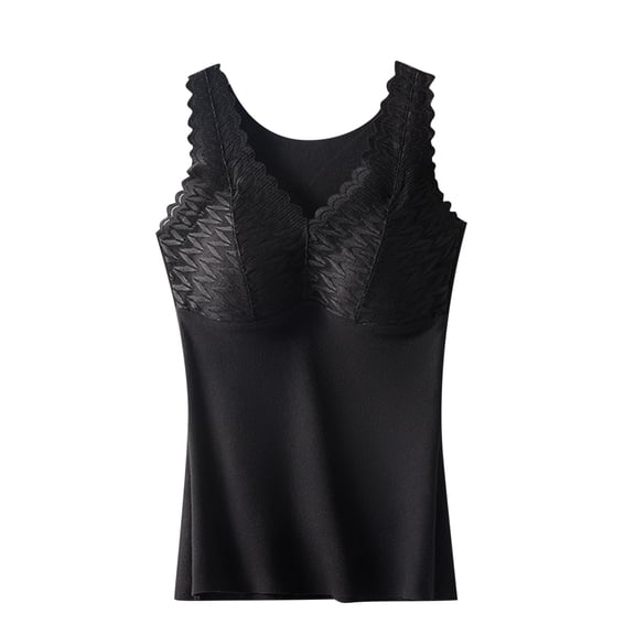 Ashirexll Base Layer Women Cold Weather Winter Self-Heating Warm and Seamless Fleece Bottoming Striped Cold-Proof Camisole Tops for Women Black B L