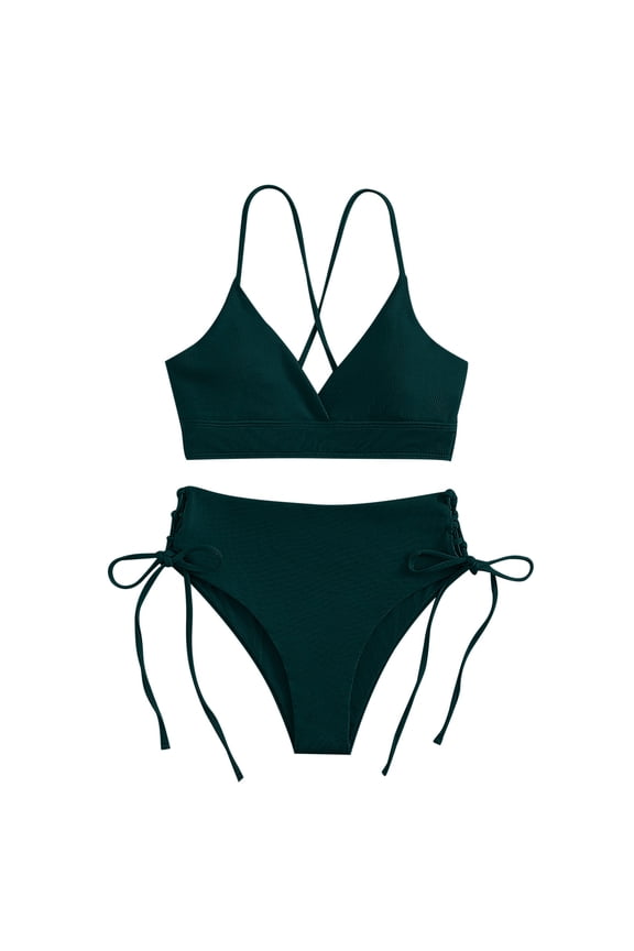 Bathing Suits for Women, Cheeky Bikini Sets for Women, Women's Solid Color Bandage Sexy Tight Bikini Swimsuit Army Green M