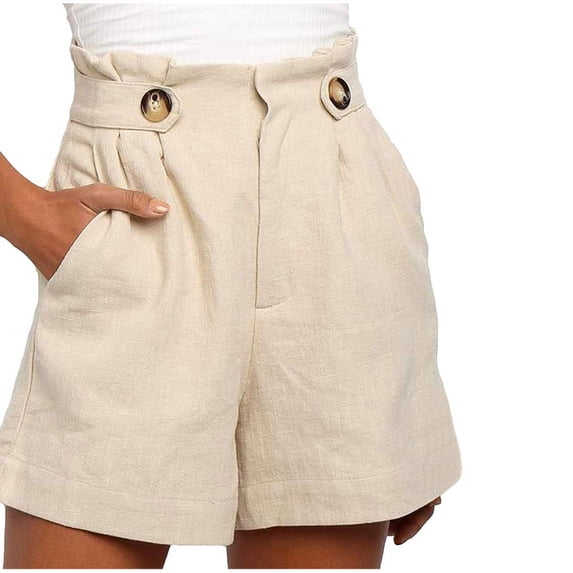 Ashirexll Bermuda Shorts for Women Casual Shorts Solid Color Drawstring Comfy Elastic Waist Shorts Summer with Pockets Beige L