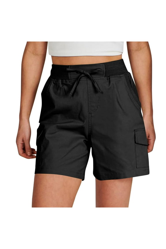 Bike Shorts Women, Solid Color Plus Size Fashion Comfortable Casual Wide Leg Cargo Shorts with Pockets Black XL