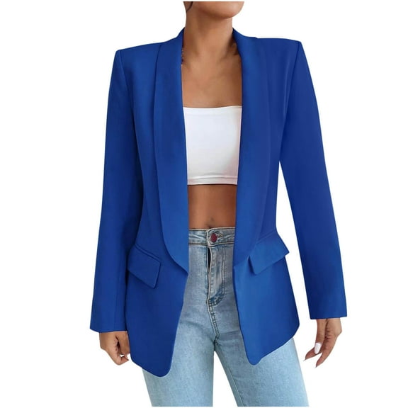 Ashirexll Blazers for Women Solid Color Slim Lapel Small Suit Cardigan Jacket Womens Blazers Dressy Casual Blue XL