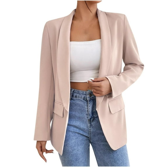 Ashirexll Blazers for Women Solid Color Slim Lapel Small Suit Cardigan Jacket Womens Blazers Dressy Casual Khaki M