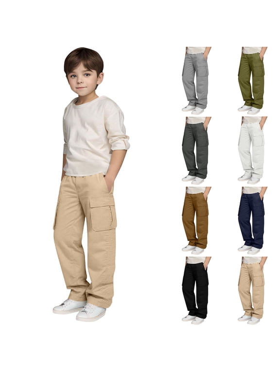 Boys Cargo Pants Boys Fall Jeans Sports Cargo Pants Stretch Elastic Waist School Kids Twill Joggers for 4-13 Years