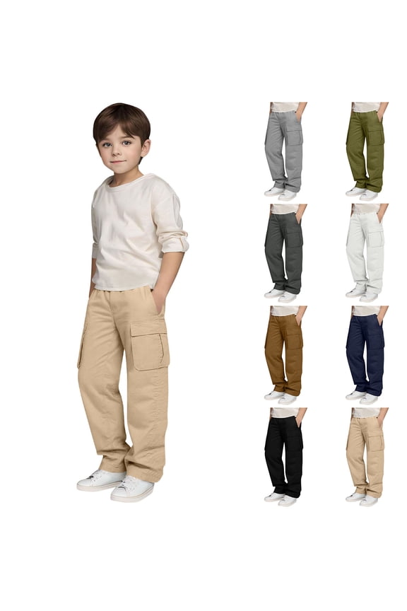 Boys Cargo Pants Boys Fall Jeans Sports Cargo Pants Stretch Elastic Waist School Kids Twill Joggers for 4-13 Years