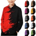 thumbnail image 1 of Ashirexll Boys Long Sleeve Shirts Colorblock Print Long Sleeve Button Up Shirt for Big Kids 3-14 Years, 1 of 7