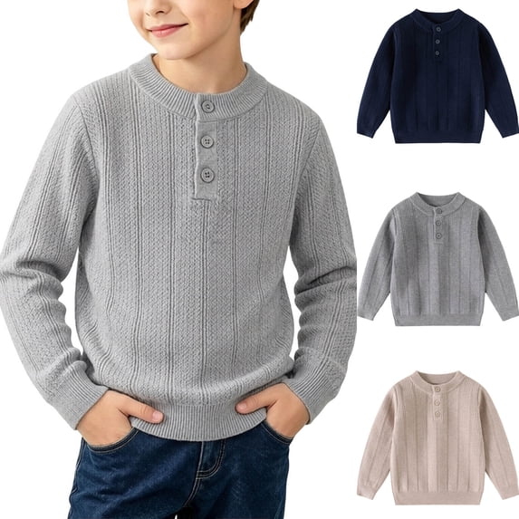 Ashirexll Boys Long Sleeve Shirts Knit Half Button Pullover Sweater for Little Boys Fall Winter Layer 2-10 Years