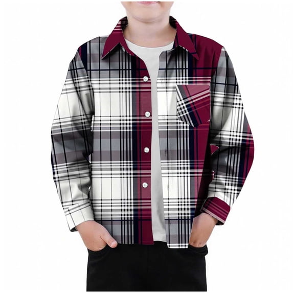 Ashirexll Boys Long Sleeve Shirts Plaid Button Down Long Sleeve Shirt with Pockets and Turn Down Collar for Kids