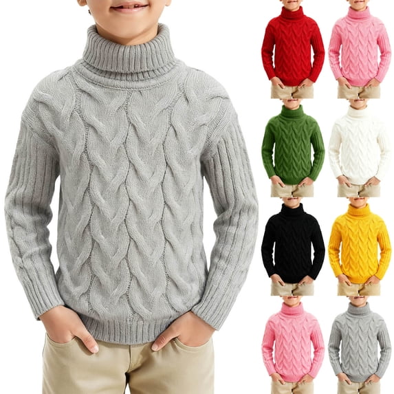 Ashirexll Boys Long Sleeve Shirts Solid Color High Neck Turn Down Collar Knit Pullover Sweater for Big Boys 1-10 Years