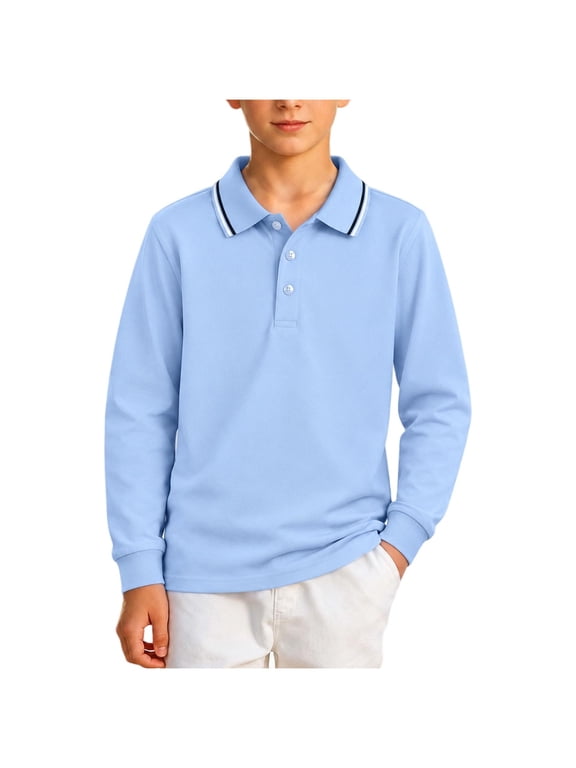 Boys Long Sleeve Shirts Solid Long Sleeve Button Up School Shirt for Boys Fall Layer 2-15 Years