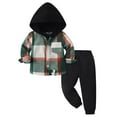 thumbnail image 1 of Ashirexll Boys Outfits 2 Piece Set Fall Winter Plaid Hooded Long Sleeve Shirt with Casual Pants Toddler Clothing Sets for Boys and Girls, 1 of 6