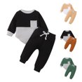 thumbnail image 1 of Ashirexll Boys Outfits Fall Winter Color Block Long Sleeve Round Neck Sweatshirt and Pants 2 Piece Set Casual Boys Clothing Sets, 1 of 4