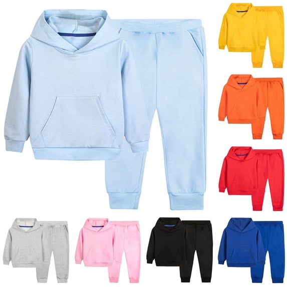 Ashirexll Boys Outfits Girls Clothing Sets 2 Piece Solid Color Block Hooded Top and Ankle Cuff Footed Sweatpants Casual Jogger Set for Toddlers