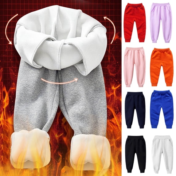 Ashirexll Boys Pants Solid Color Fleece Lined Straight Cuffed Sweatpants Warm Thermal Pants for 1-11 Years