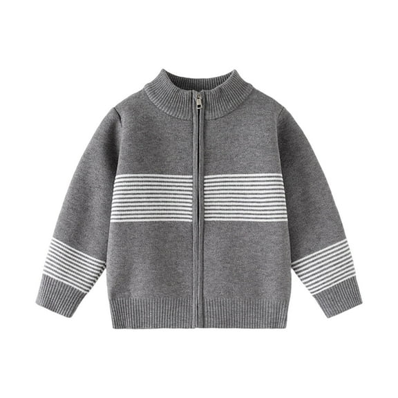 Ashirexll Boys Striped Knit Jacket for 1-8 Years Fall Winter Soft Long Sleeve Zipper Fleece Casual Outwear Tops