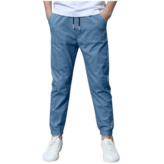 Ashirexll Boys Sweatpants Solid Color Cotton Linen Cuffed Casual Pants Sports Pull On Pants for 4-12 Years
