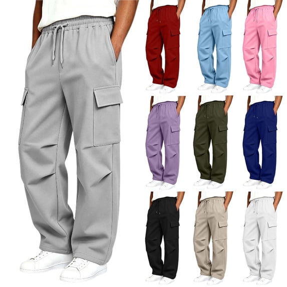 Ashirexll Boys Sweatpants Solid Color Drawstring Elastic Waist Cargo Sweatpants with Side Pockets Pleated Casual Pants for 4-15 Years