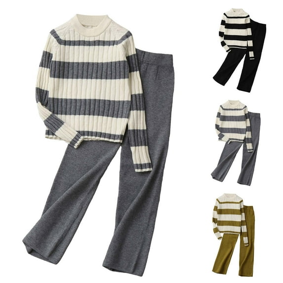 Ashirexll Boys and Girls Clothing Sets Striped Knit Sweater and Pants 2 Piece Set Outfit for Fall and Winter