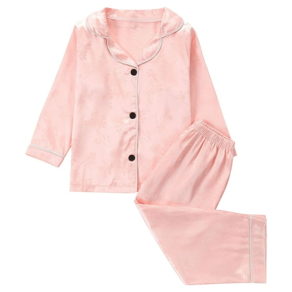 Ashirexll Boys and Girls Fleece Pajamas Fall Winter Casual Sleepwear Set Long Sleeve Collared Top and Pants Loungewear Two Piece Set for 1-8 Years​