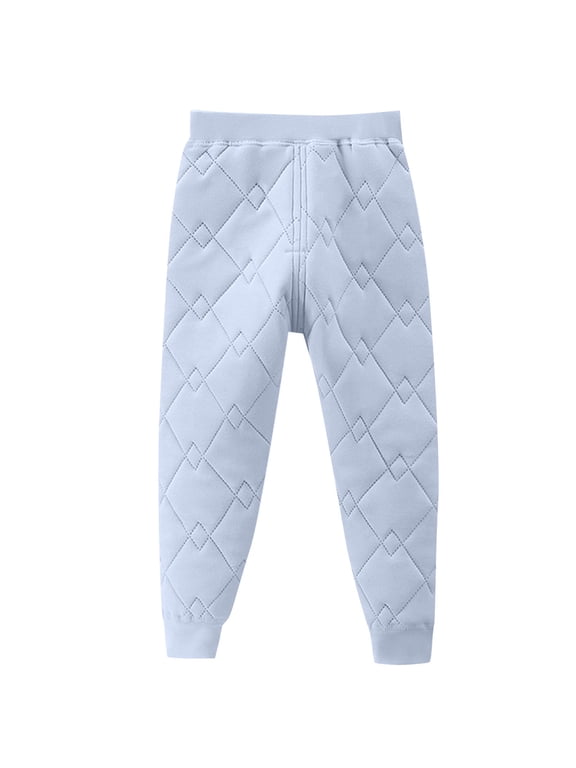 Boys and Girls Quilted Warm Leggings Solid Color Plaid Thickened Elastic Waist Ankle Cuffed Pants for Kids 2-15 Years