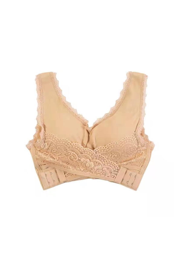 Bralettes for Women, Lace Bras for Women, Solid Color Breathable Gathering Thin Bras Beige M