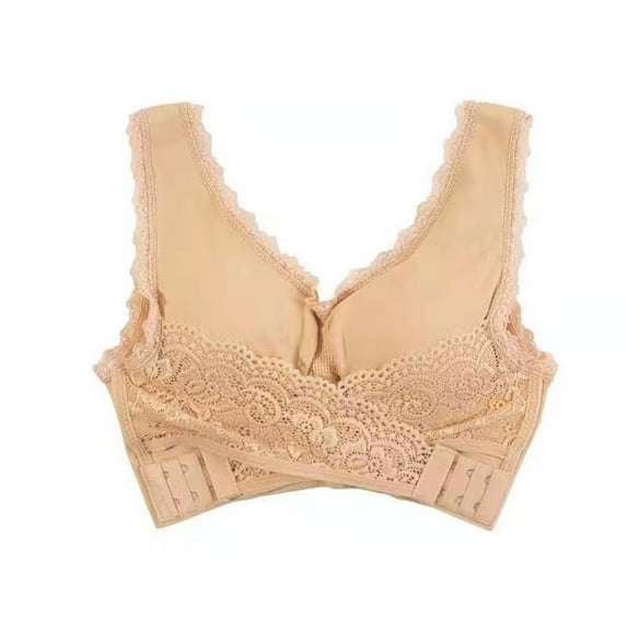 Ashirexll Bralettes for Women, Lace Bras for Women, Solid Color Breathable Gathering Thin Bras Beige S