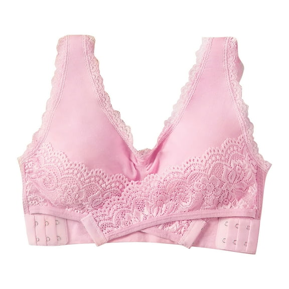 Ashirexll Bralettes for Women, Lace Bras for Women, Solid Color Breathable Gathering Thin Bras Pink M